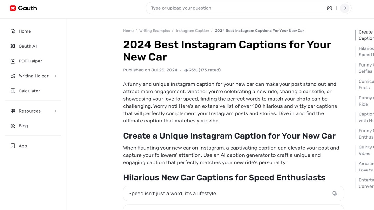How Gauth Transforms Instagram Captions for Your New Car